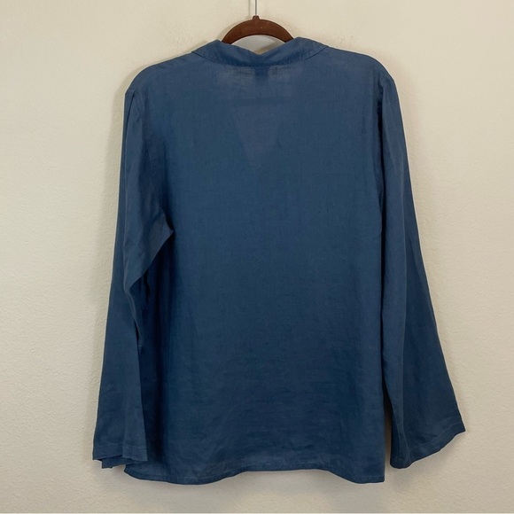 Sundance Blue Linen Long Sleeve Relaxed Popover Tunic Size L - Picture 7 of 7